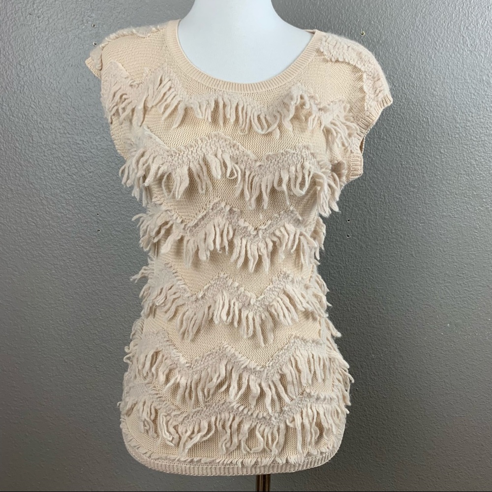 Anthropologie Yellow Bird zig zag fringe sweater